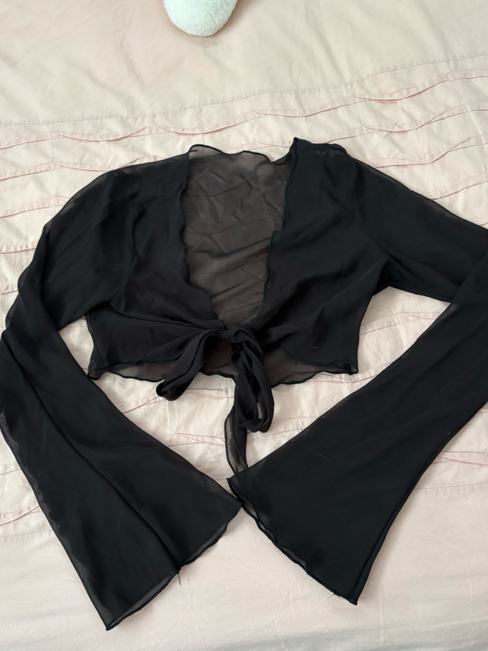 Vintage Black Sheer Tie-Front Bolero Shrug